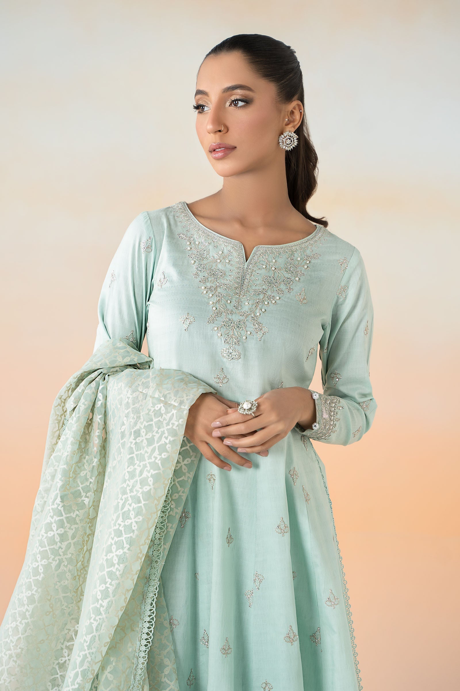 Sky Blue Embroidered Dobby Lawn Salwar Kameez (3-Piece) - Image 2