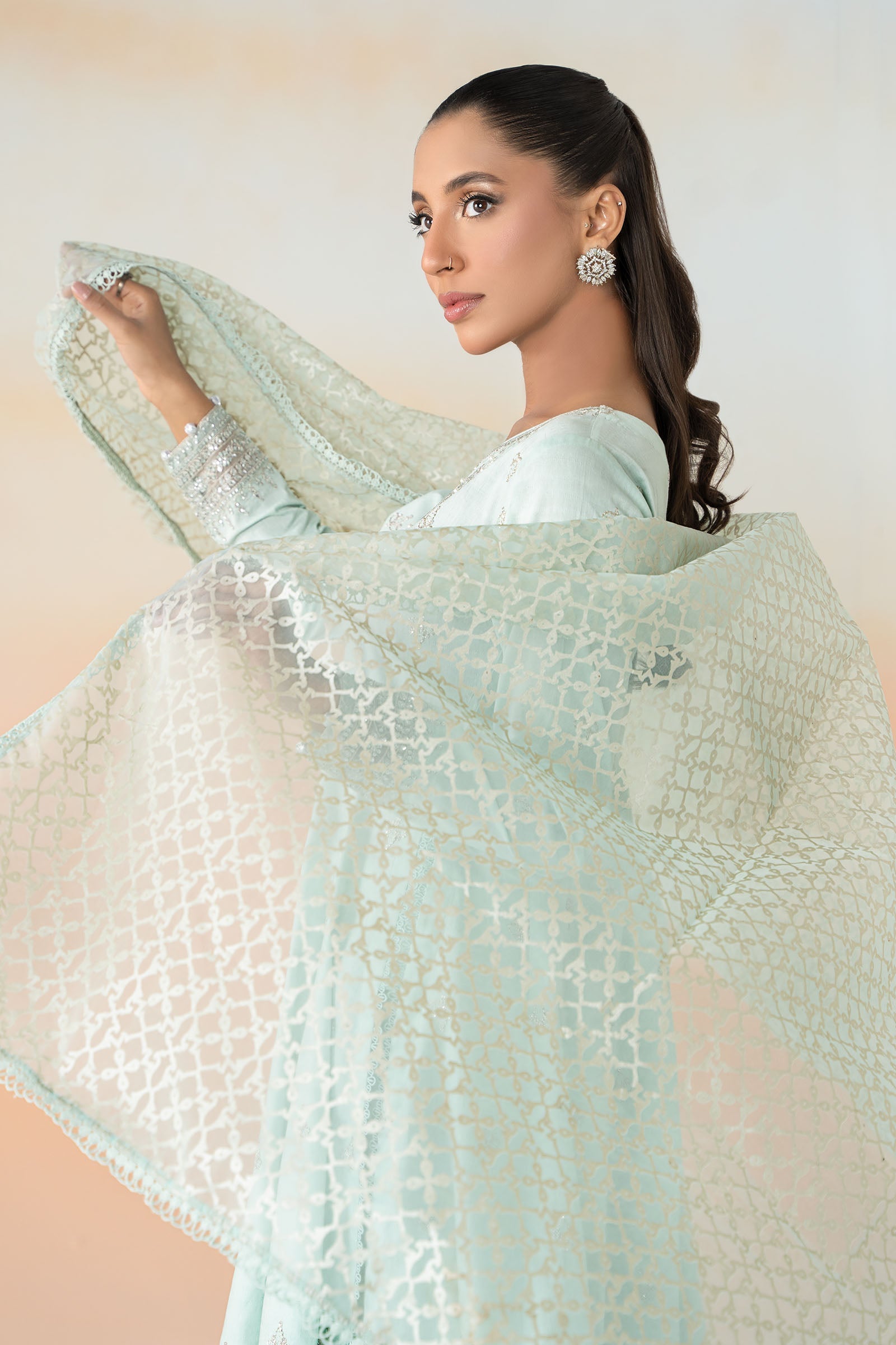 Sky Blue Embroidered Dobby Lawn Salwar Kameez (3-Piece) - Image 3