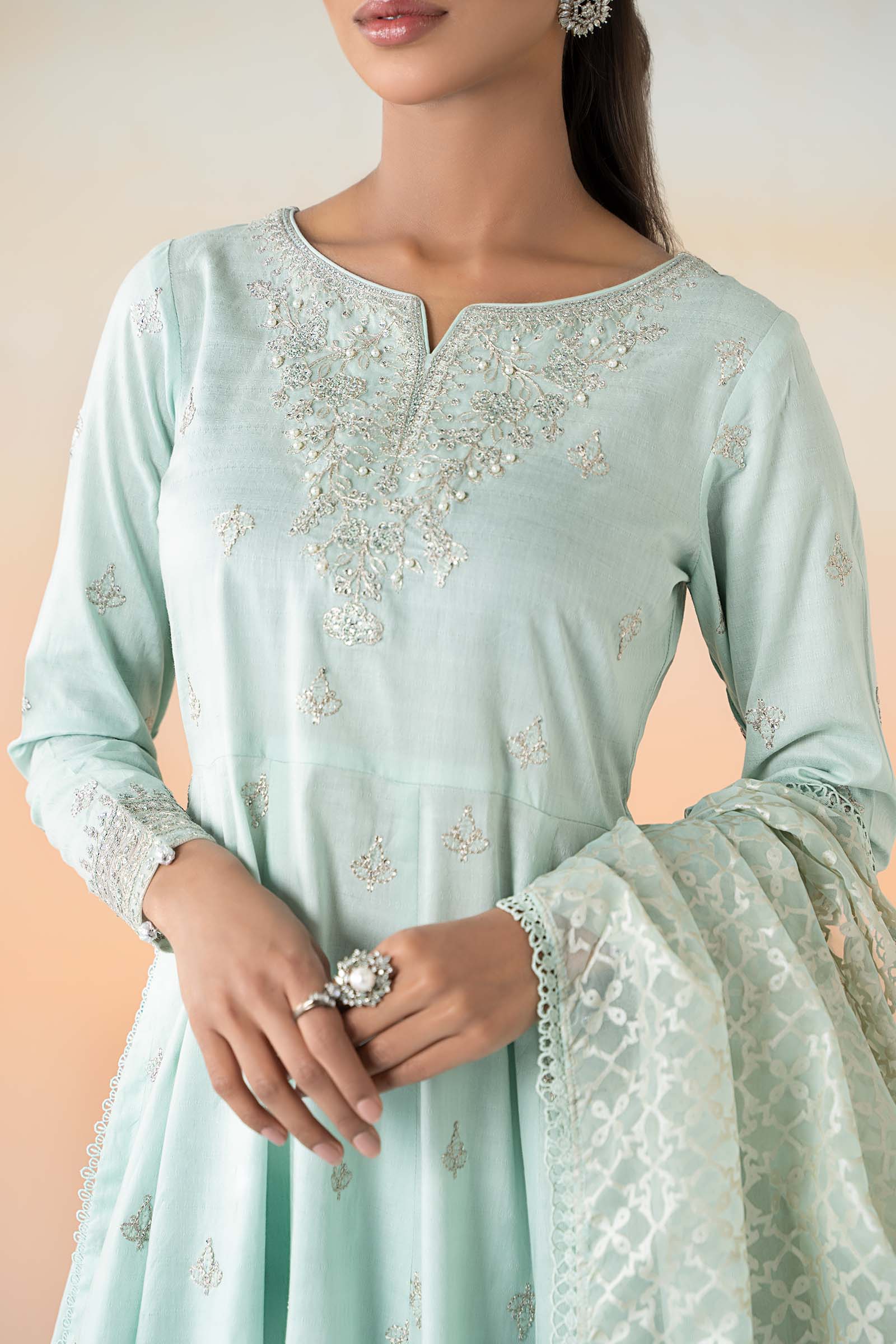 Sky Blue Embroidered Dobby Lawn Salwar Kameez (3-Piece) - Image 4