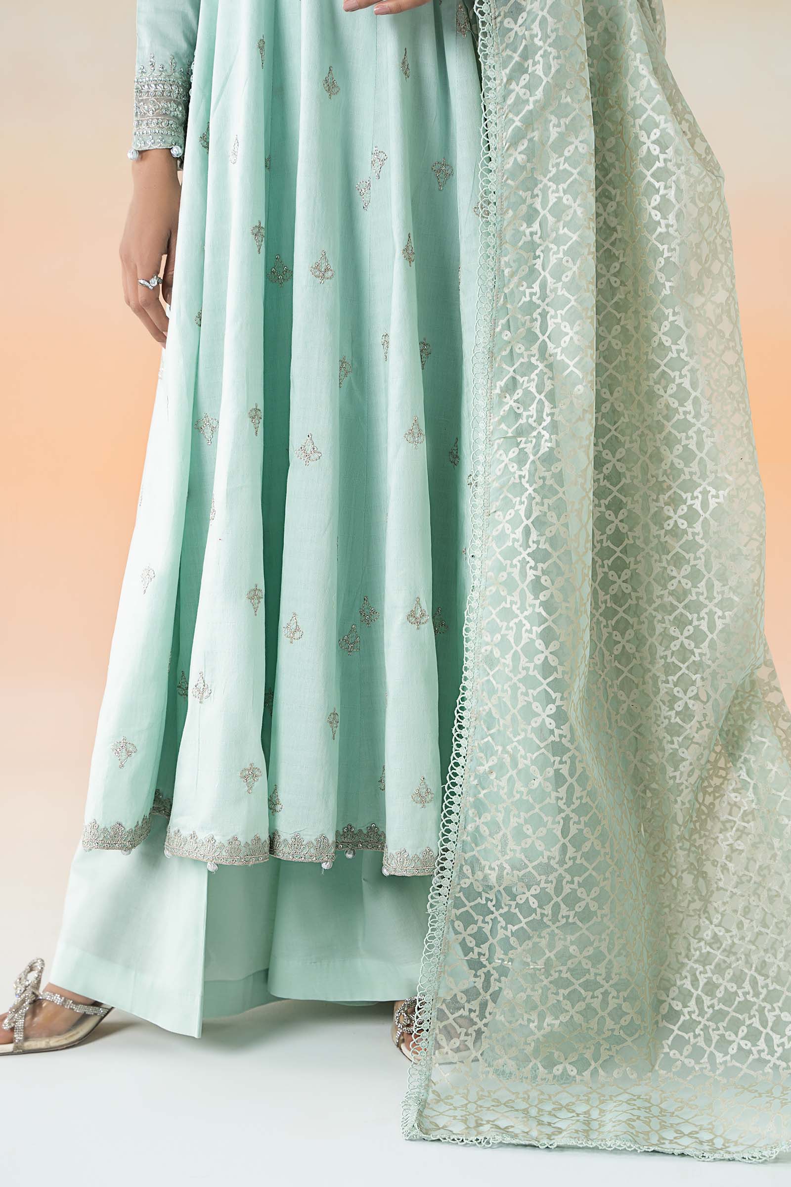 Sky Blue Embroidered Dobby Lawn Salwar Kameez (3-Piece) - Image 5