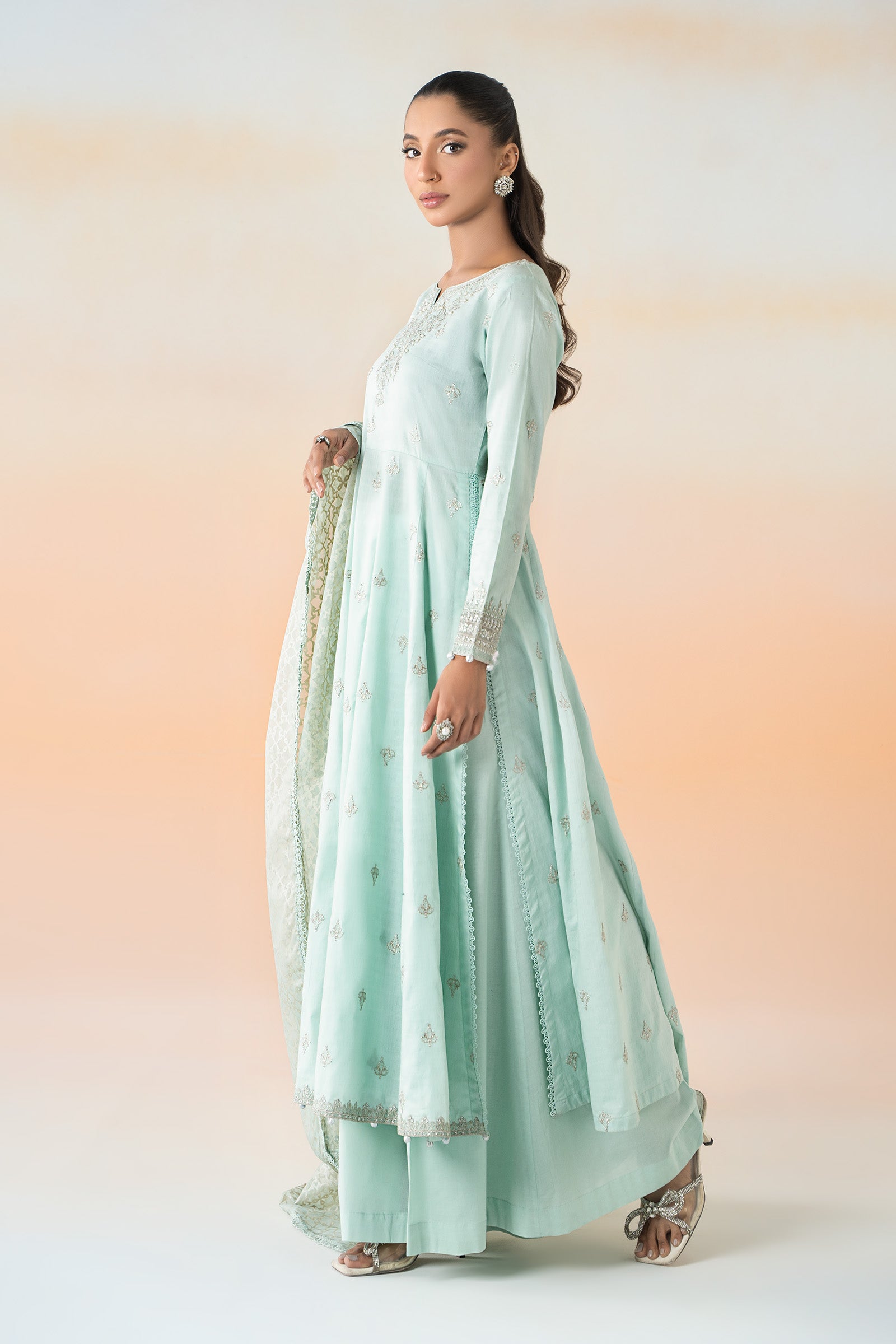 Sky Blue Embroidered Dobby Lawn Salwar Kameez (3-Piece) - Image 6