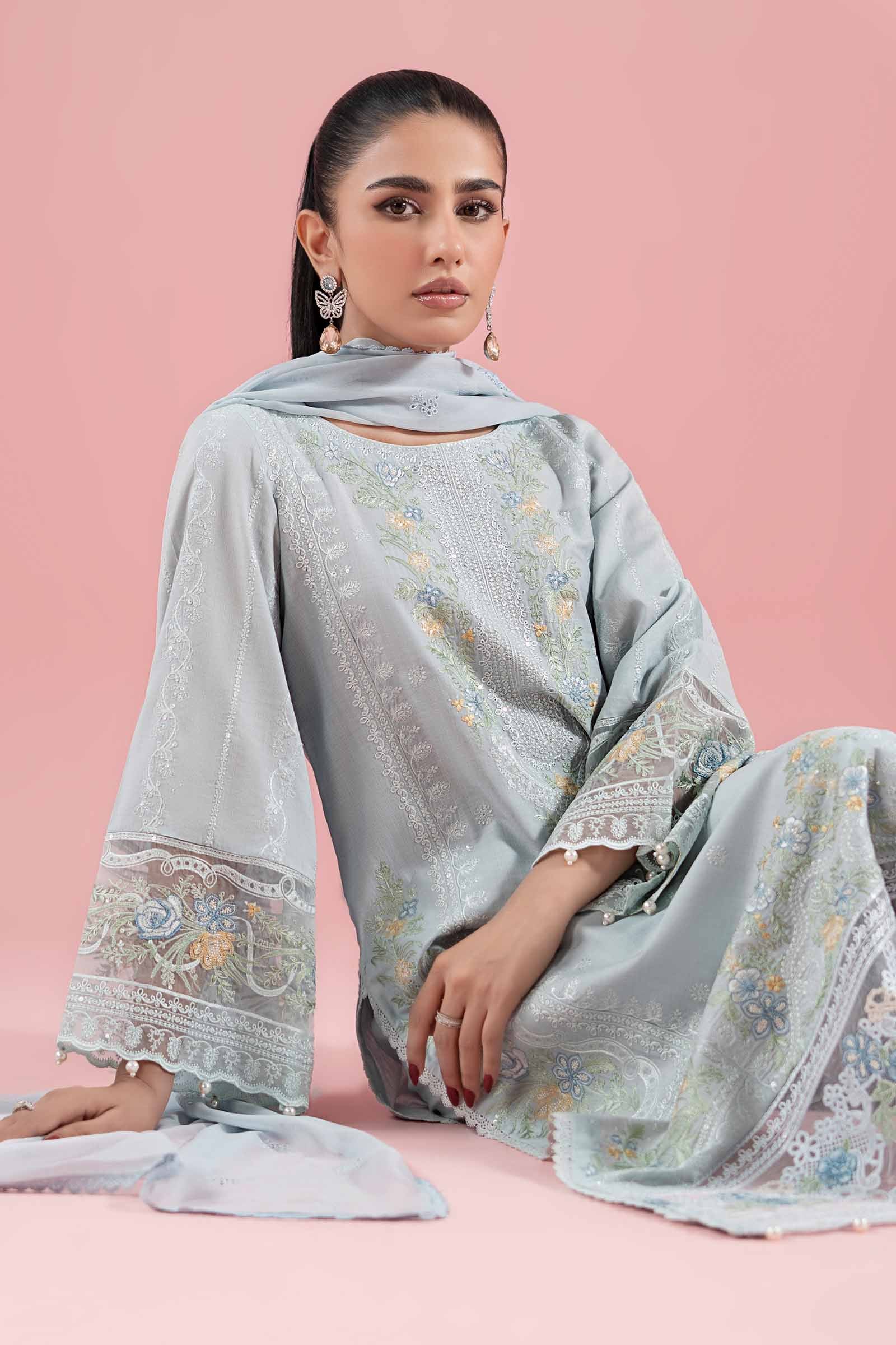 Pastel Blue Embroidered Dobby 3-Piece Suit - Image 3