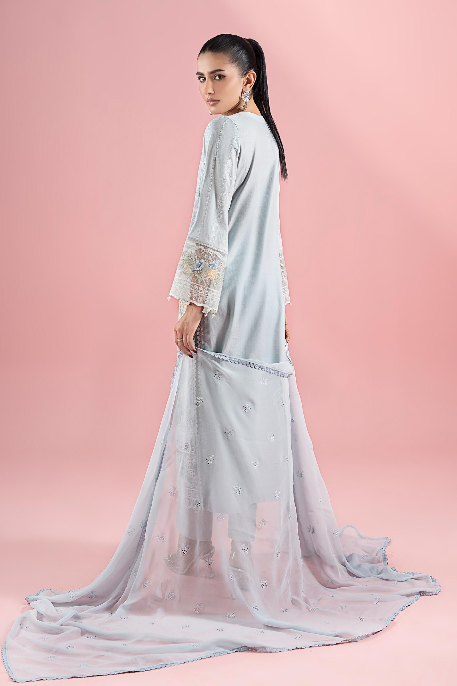 Pastel Blue Embroidered Dobby 3-Piece Suit - Image 5