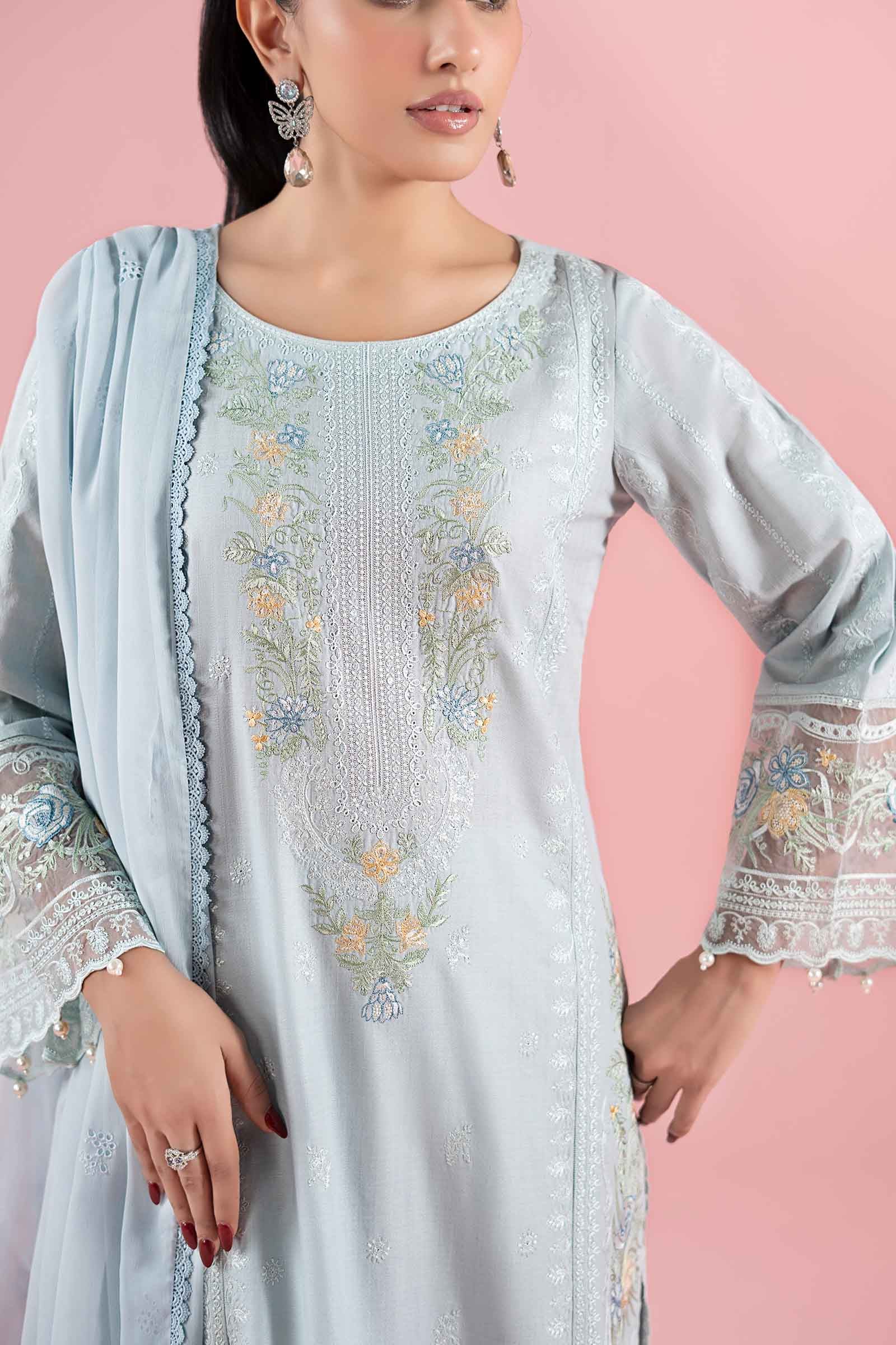 Pastel Blue Embroidered Dobby 3-Piece Suit - Image 6