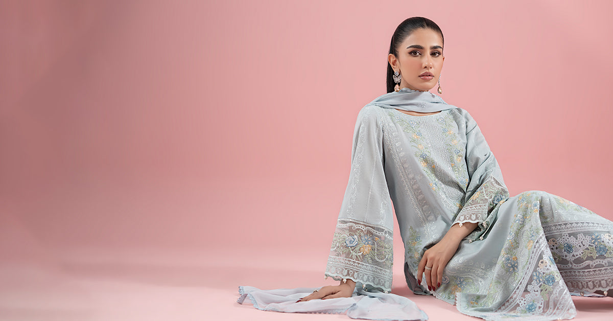 Pastel Blue Embroidered Dobby 3-Piece Suit - Image 7