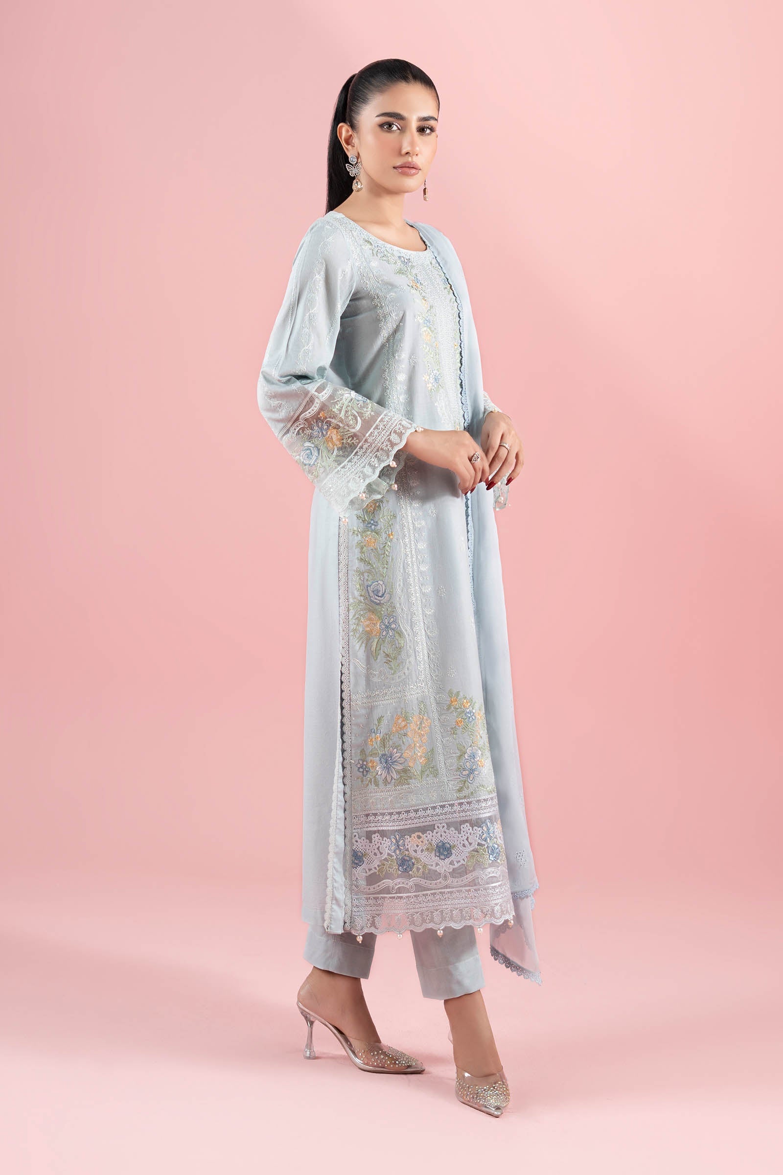 Pastel Blue Embroidered Dobby 3-Piece Suit - Image 9