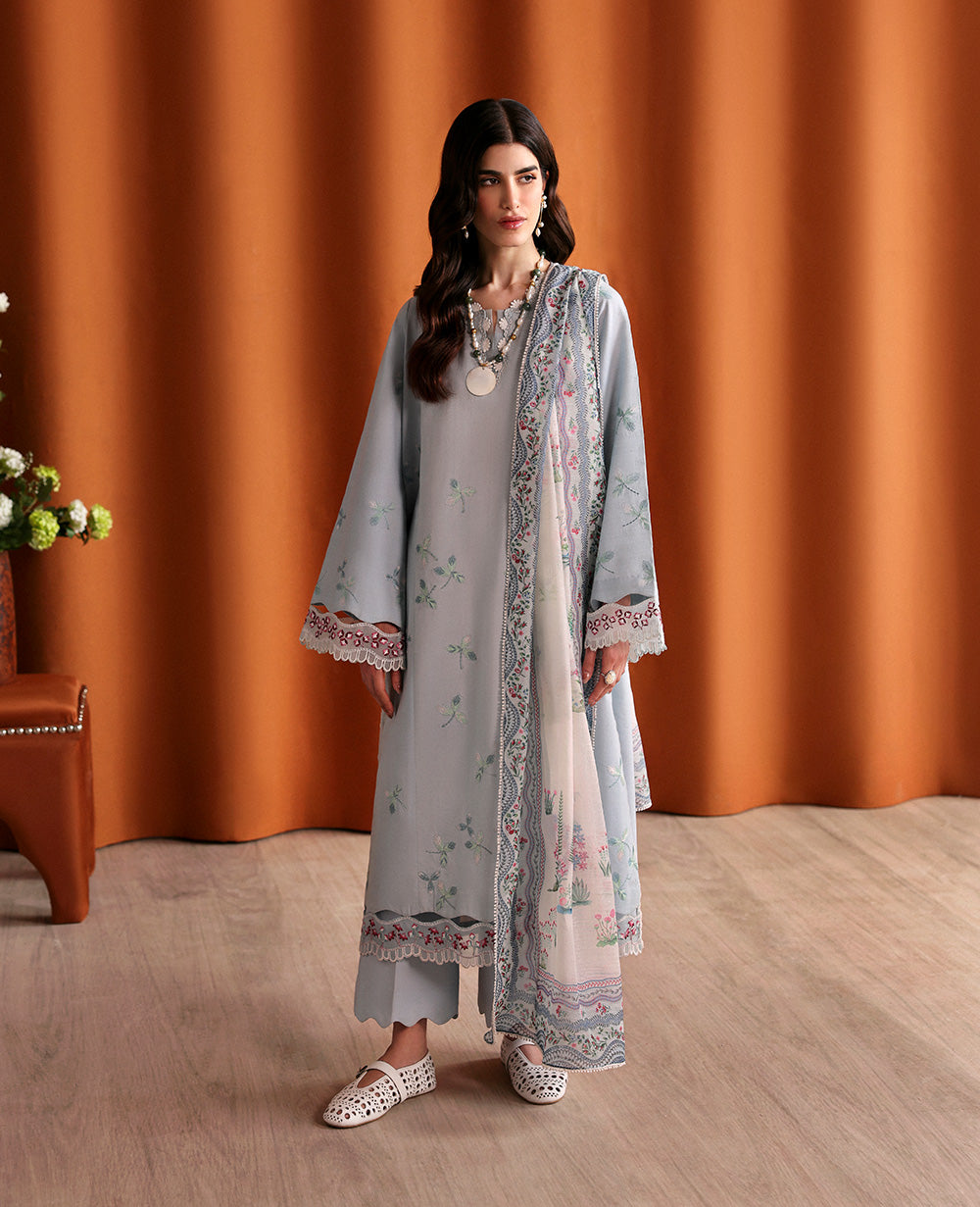 Powder Blue Embroidered Dobby 3-Piece Suit - Image 1