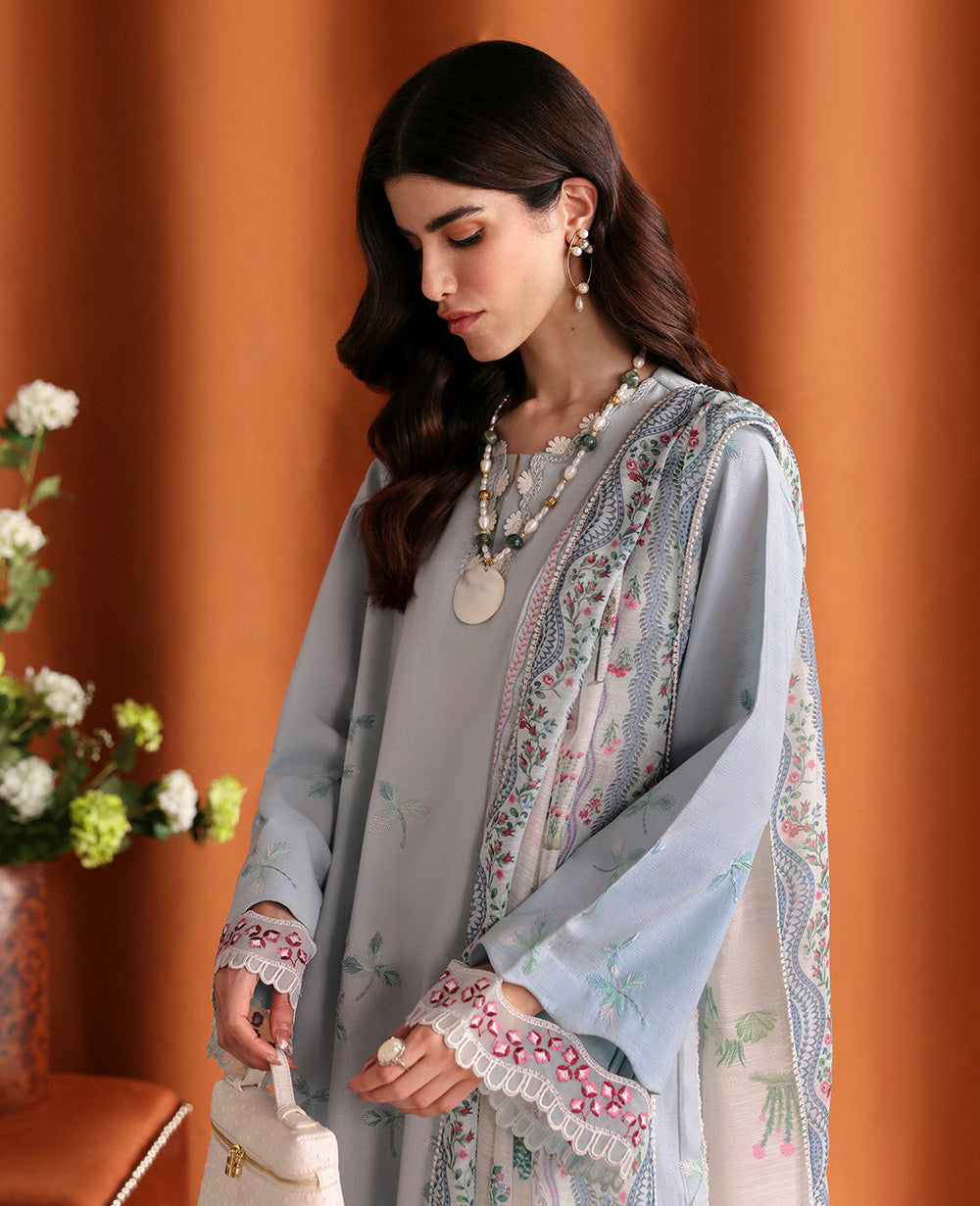 Powder Blue Embroidered Dobby 3-Piece Suit - Image 2