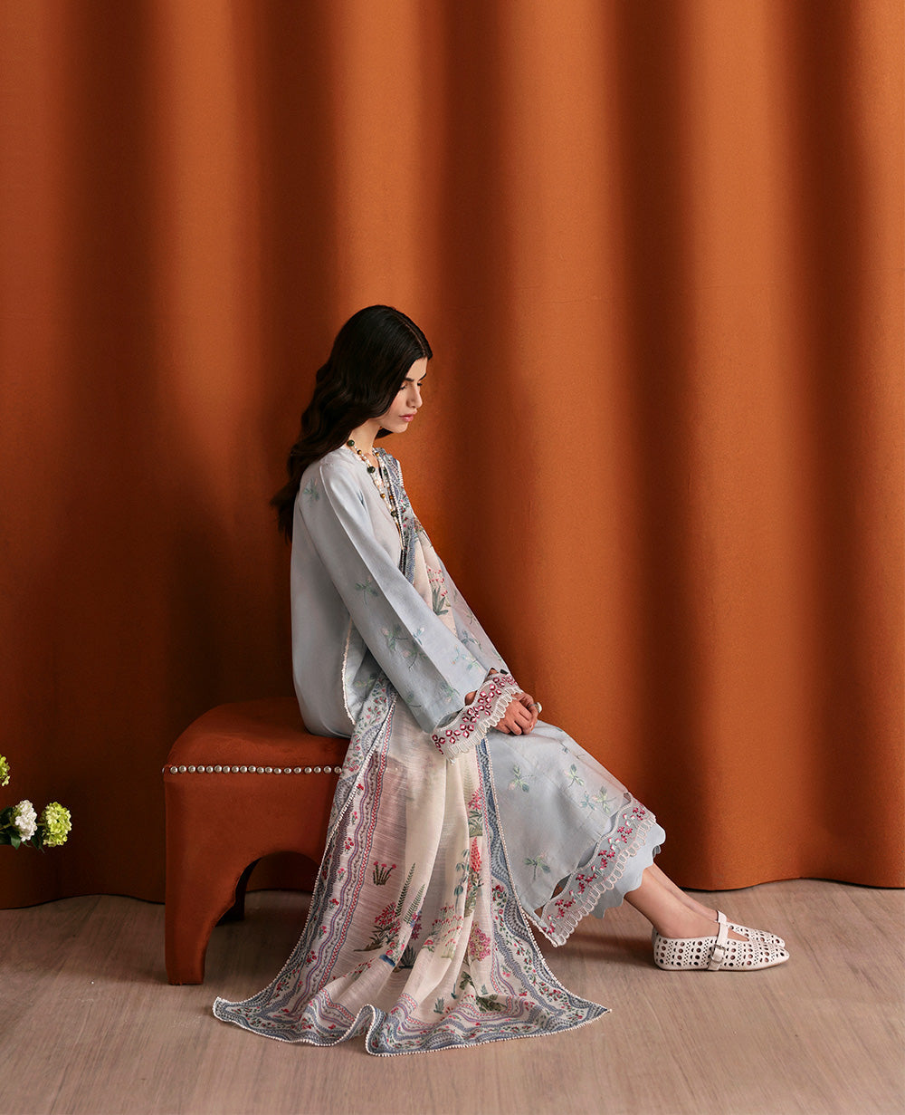 Powder Blue Embroidered Dobby 3-Piece Suit - Image 3