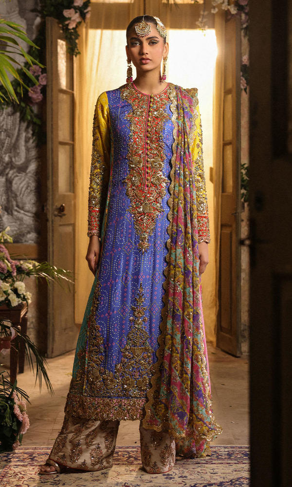 Pakistani Multi-Colour Chunri Embroidered Net Salwar Kameez (3-Piece) - Image 2