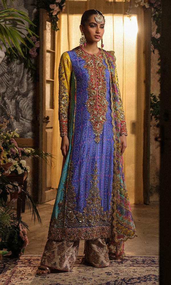 Pakistani Multi-Colour Chunri Embroidered Net Salwar Kameez (3-Piece) - Image 3