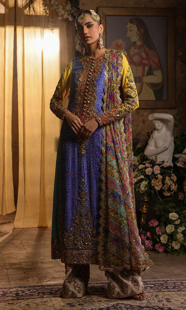 Pakistani Multi-Colour Chunri Embroidered Net Salwar Kameez (3-Piece) - Image 4