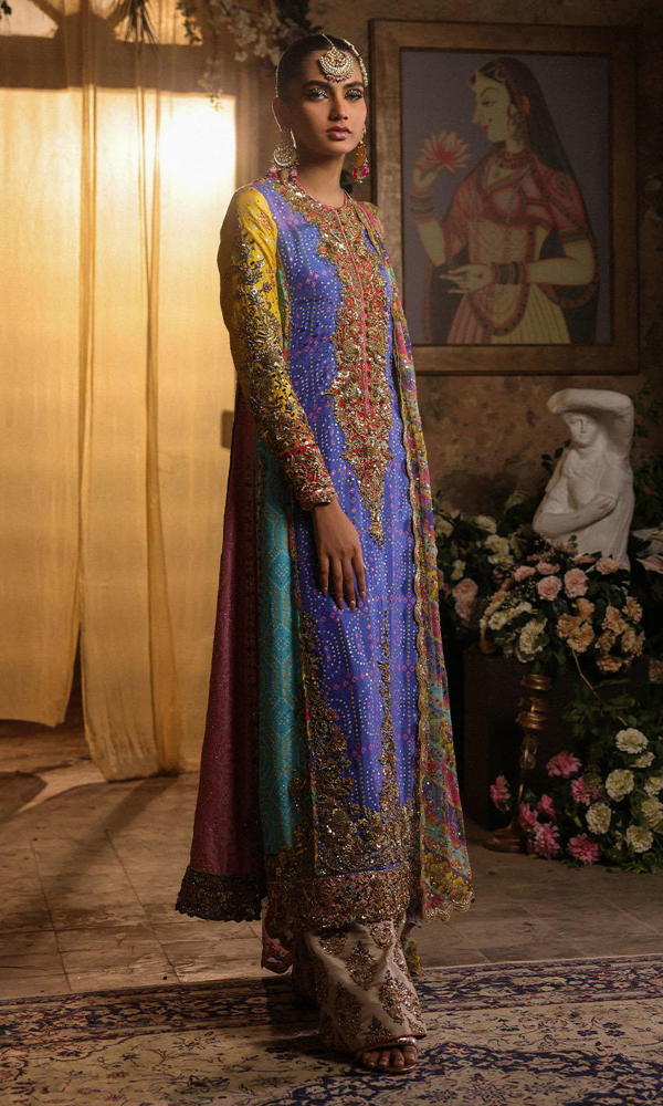 Pakistani Multi-Colour Chunri Embroidered Net Salwar Kameez (3-Piece) - Image 5