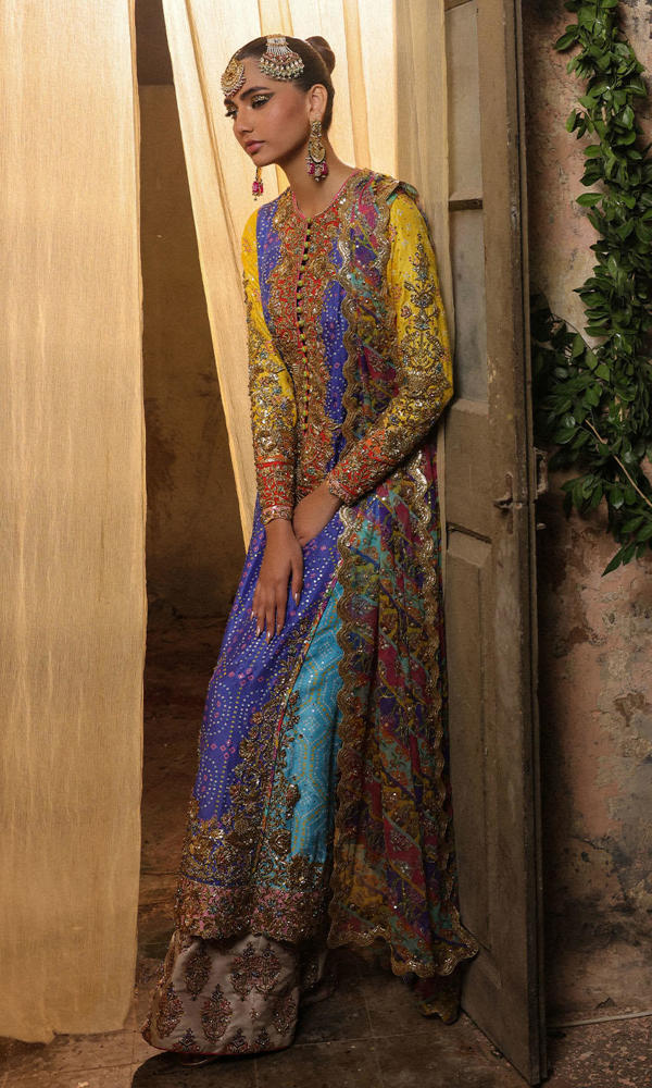 Pakistani Multi-Colour Chunri Embroidered Net Salwar Kameez (3-Piece) - Image 6