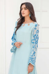 Pakistani Frosty Blue Appliqué French Cotton Net Salwar Kameez (3-Piece) - Image 6