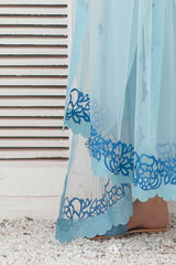 Pakistani Frosty Blue Appliqué French Cotton Net Salwar Kameez (3-Piece) - Image 9