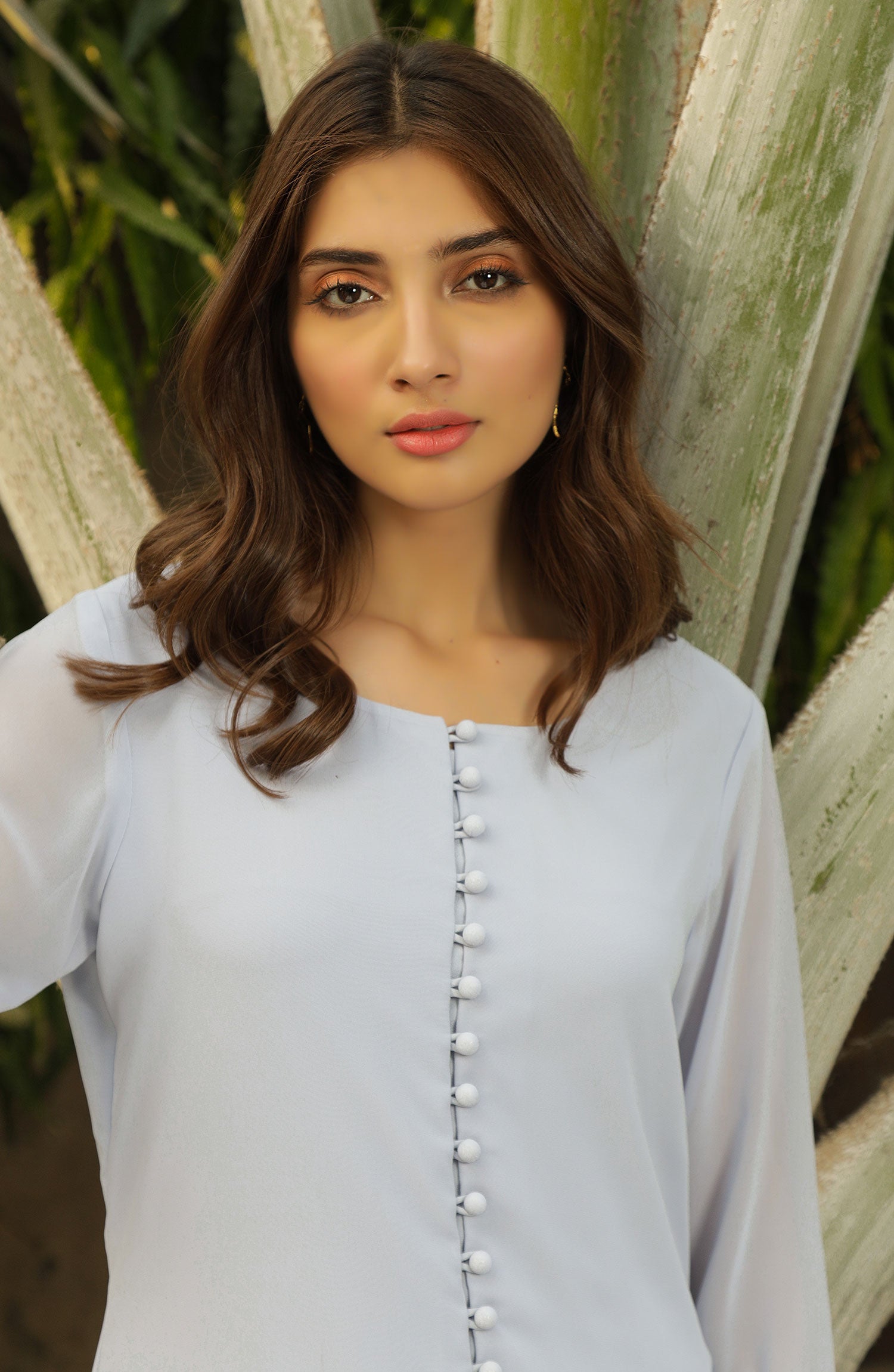 Pakistani Powder Blue 3D Floral Georgette Chiffon Salwar Kameez (2-Piece) - Image 3