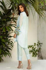 Sky Blue Floral Appliqué Georgette Chiffon Salwar Kameez (2-Piece) - Image 4