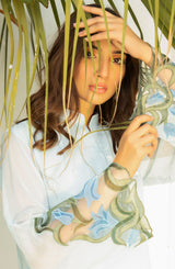 Sky Blue Floral Appliqué Georgette Chiffon Salwar Kameez (2-Piece) - Image 5