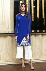 Pakistani Cobalt Blue Embroidered Georgette Salwar Kameez (2-Piece) - Image 2