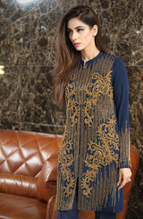 Midnight Blue Embellished Georgette Chiffon Jacket Set (3-Piece) - Image 3