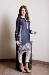 Midnight Blue Resham Embroidered Georgette Chiffon Salwar Kameez (2-Piece) - Image 3