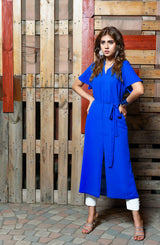 Azure Blue Georgette Chiffon Shirt Dress (2-Piece) - Image 6