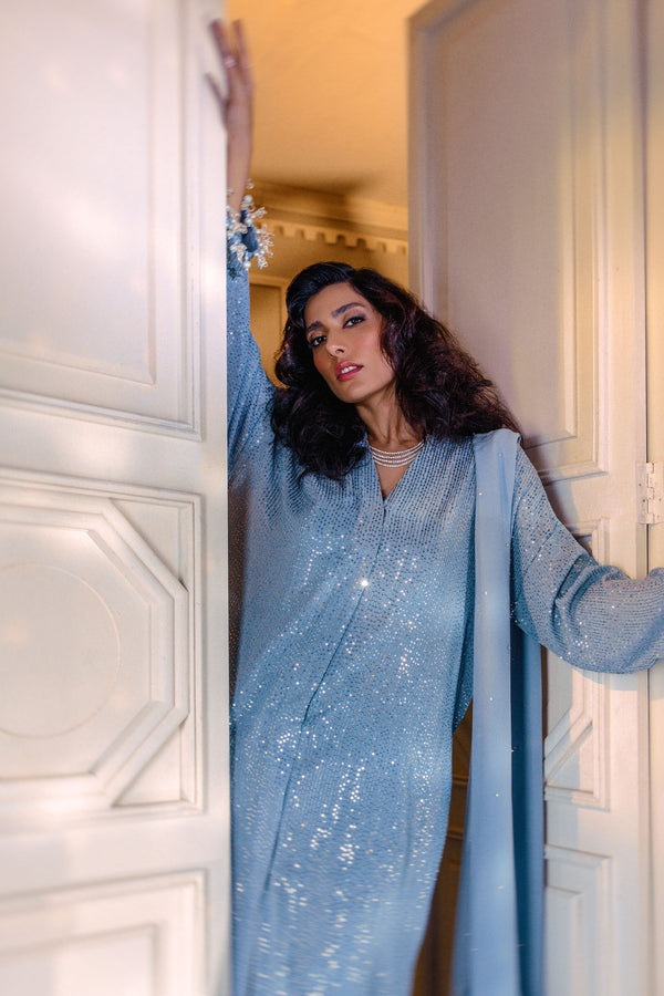 Zenith Blue Sequin Georgette Salwar Kameez (3-Piece) - Image 5