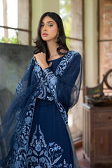 Navy Blue Embroidered Georgette Chiffon Salwar Kameez (3-Piece) - Image 4