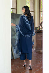 Navy Blue Embroidered Georgette Chiffon Salwar Kameez (3-Piece) - Image 7