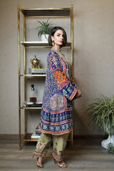Blue Block Printed Grip Salwar Kameez (3-Piece) - Image 2