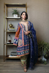 Blue Block Printed Grip Salwar Kameez (3-Piece) - Image 4