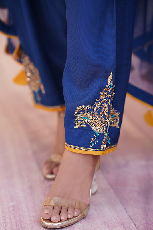 Blue Jacquard Embroidered Salwar Kameez (3-Piece) - Image 1