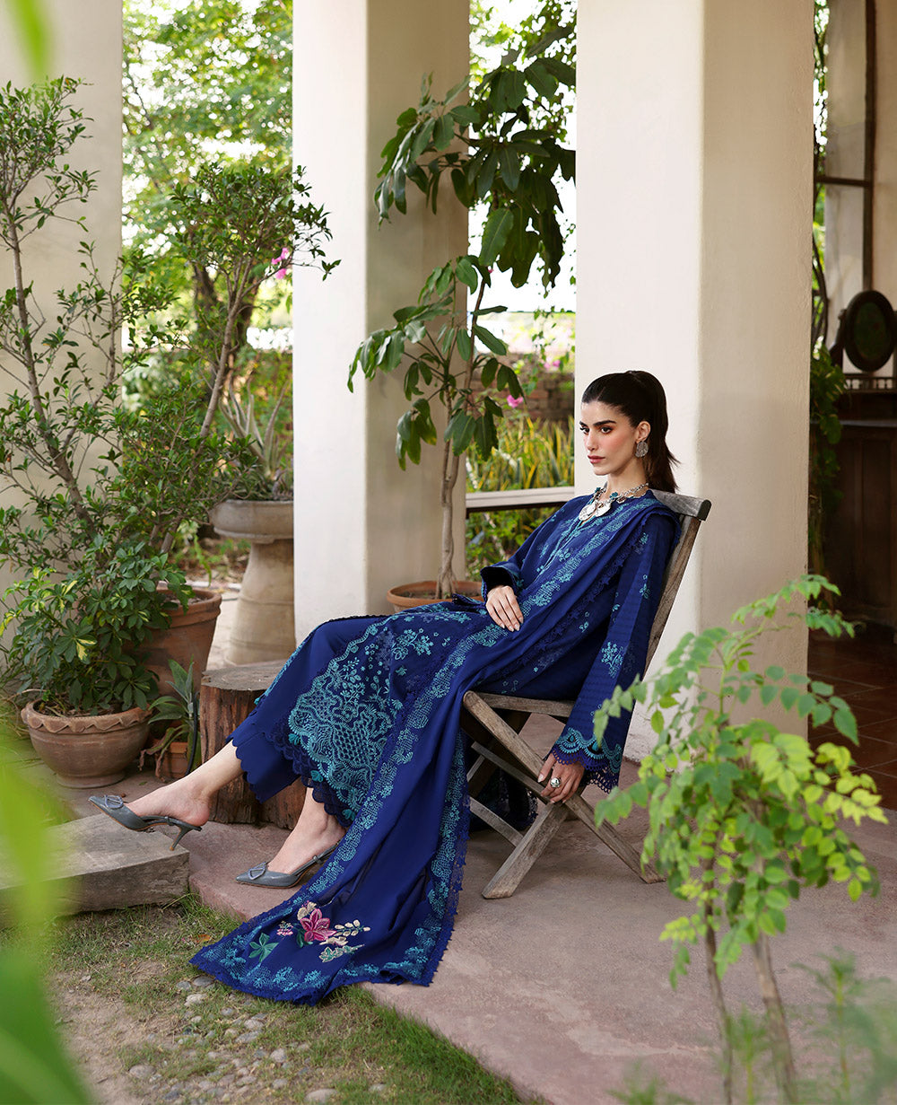 Deep Blue Embroidered Jacquard Long Shirt (3-Piece) - Image 2