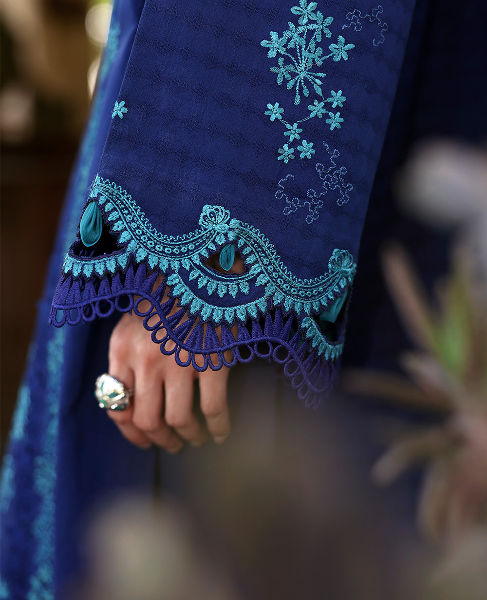 Deep Blue Embroidered Jacquard Long Shirt (3-Piece) - Image 6