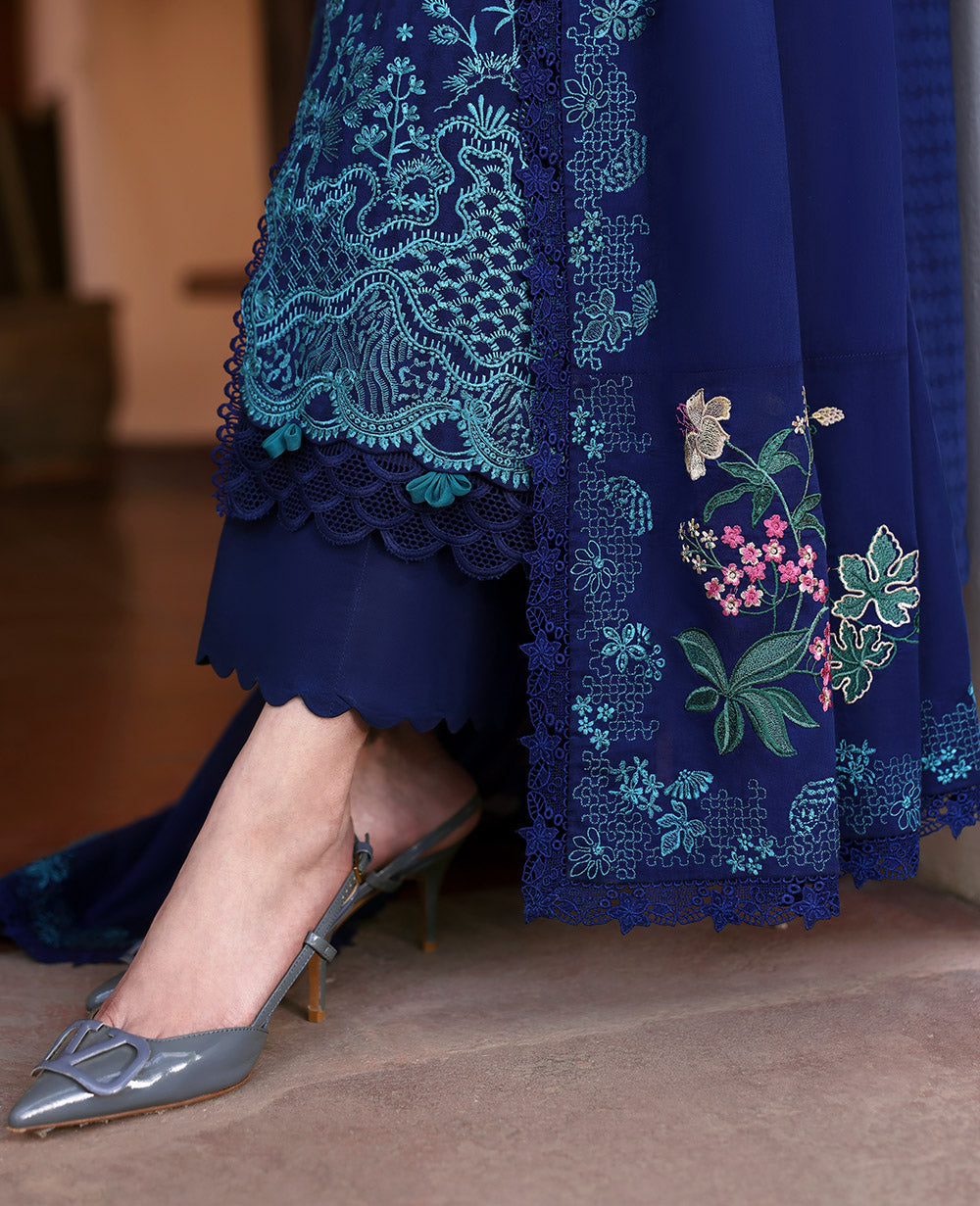 Deep Blue Embroidered Jacquard Long Shirt (3-Piece) - Image 7