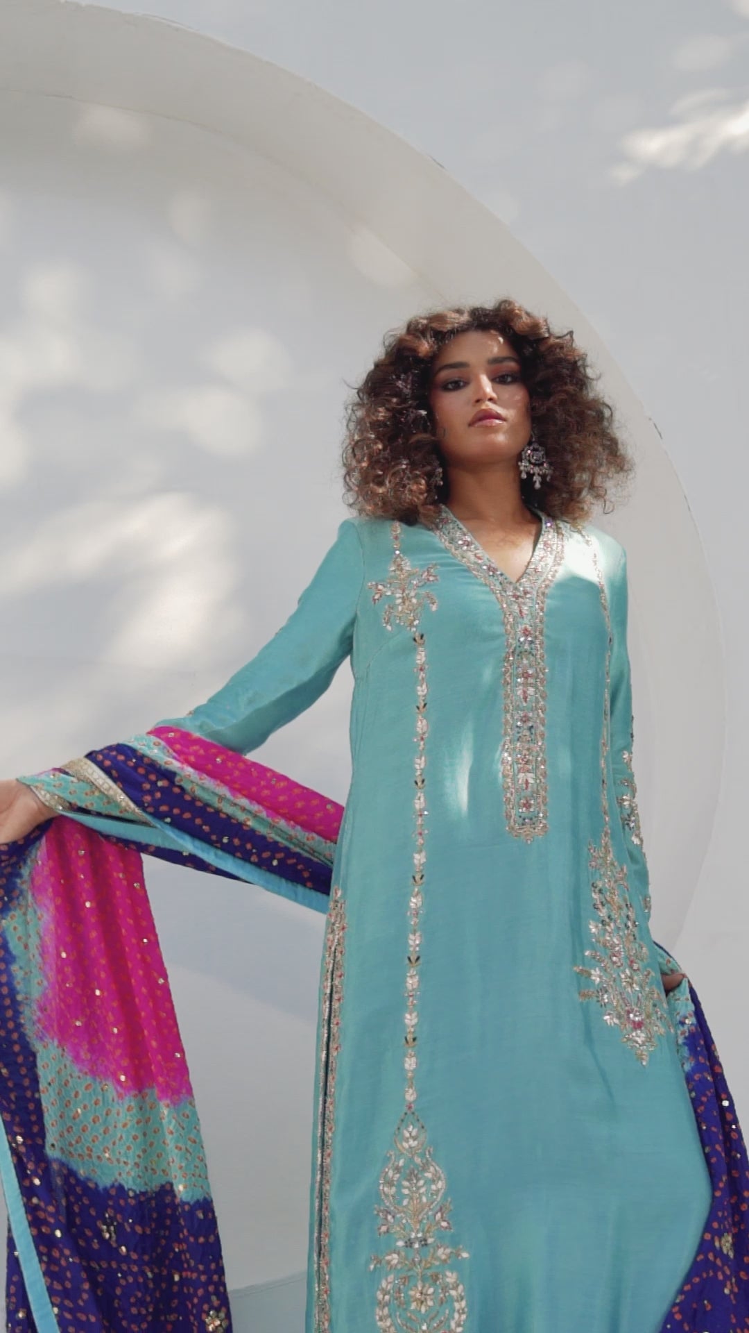 Capri Blue Embroidered Khaddi Silk Salwar Kameez (3-Piece) - Image 5