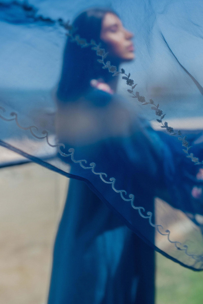 Cobalt Blue Embroidered Kora Cotton Salwar Kameez (3-Piece) - Image 8