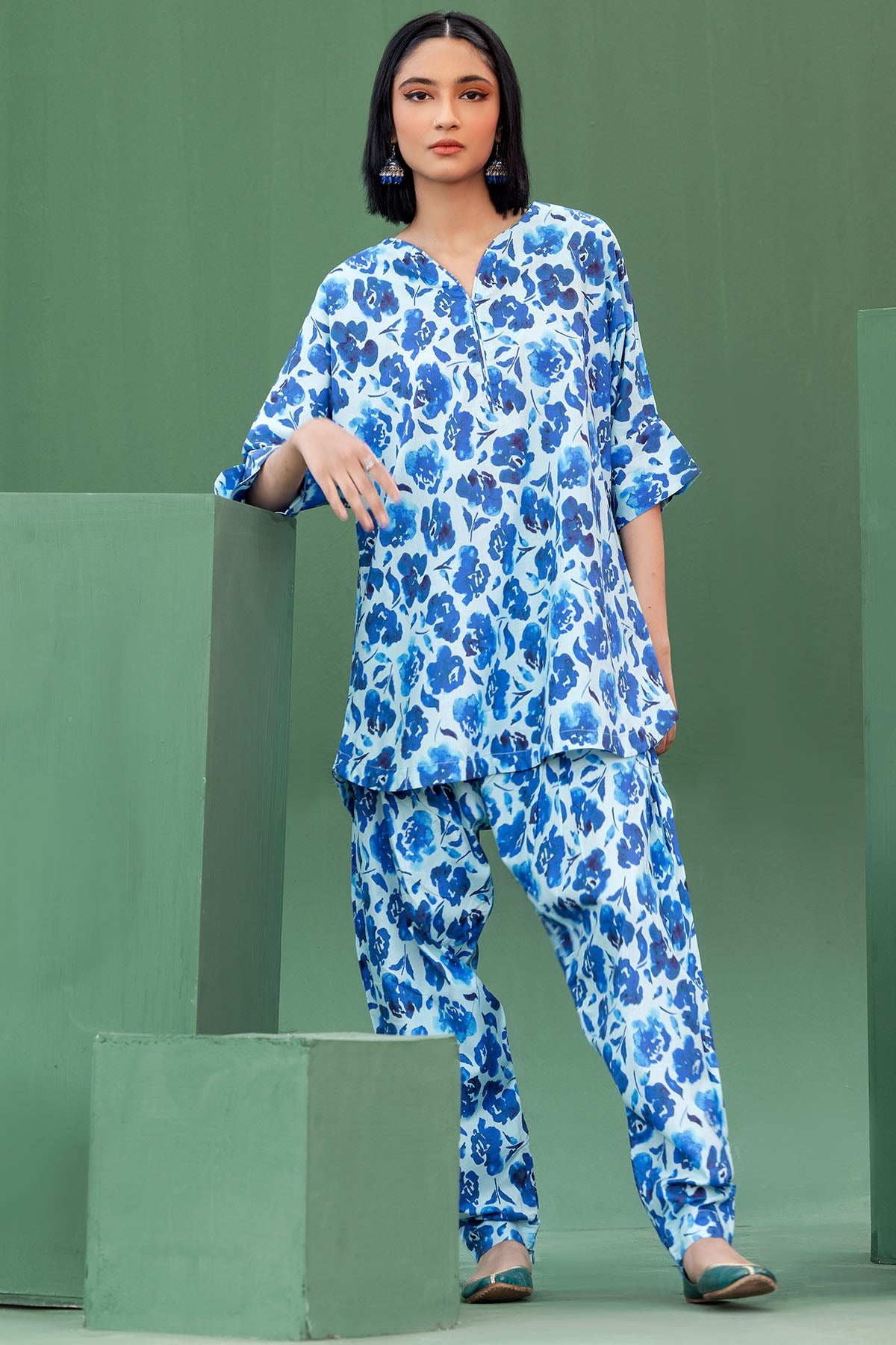 Blue Digital Printed Lawn Salwar Kameez (2-Piece) - Image 1