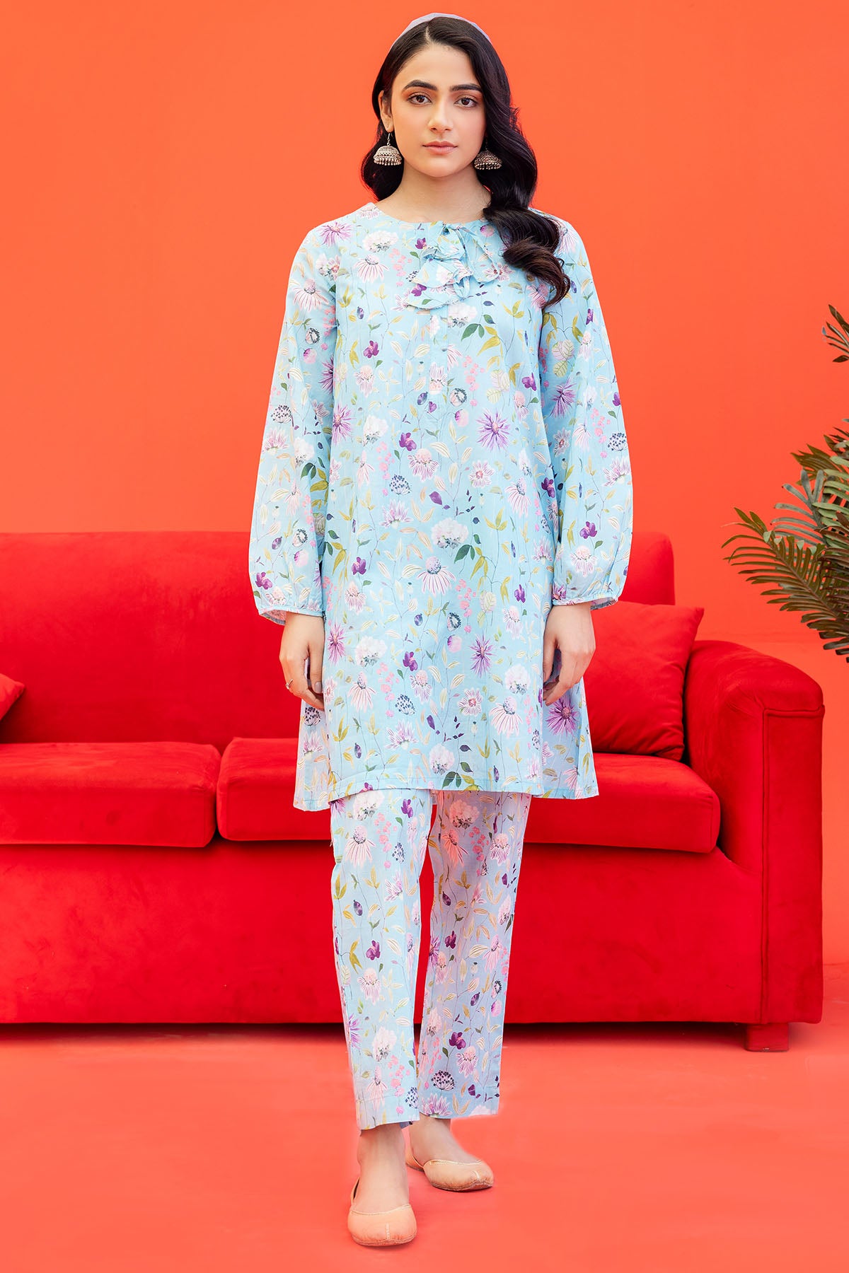 Pakistani Sky Blue Digital Printed Lawn Salwar Kameez (2-Piece) - Image 1