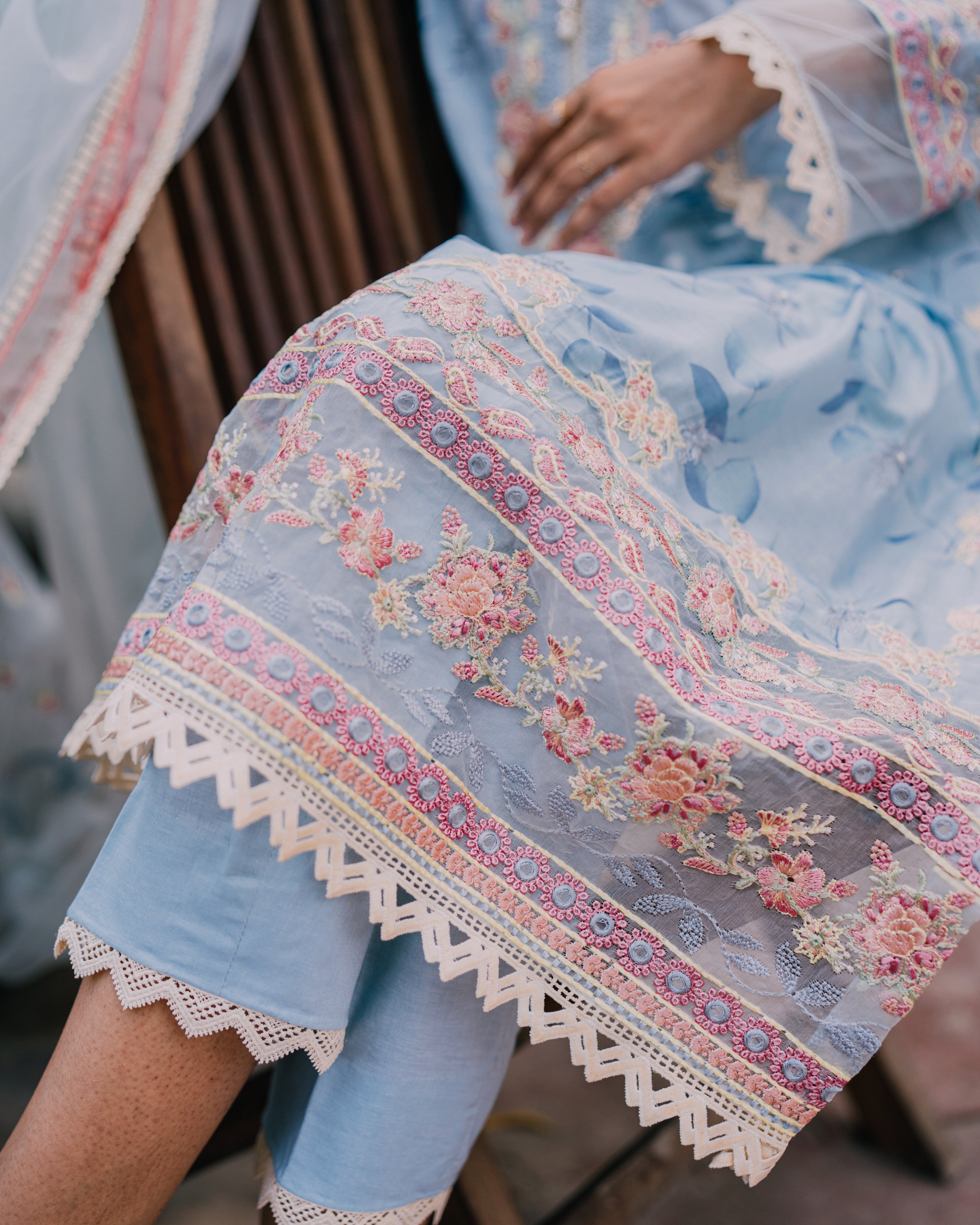 Cool Blue Embroidered Lawn Salwar Kameez (3-Piece) - Image 6