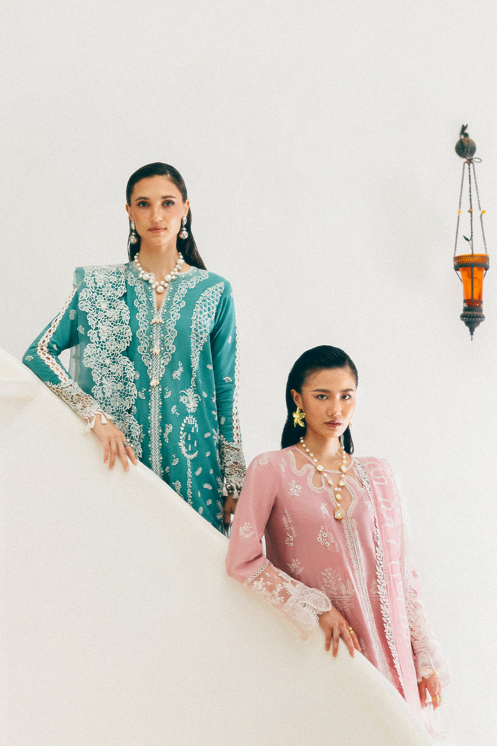 Ice Blue Embroidered Lawn & Organza Salwar Kameez (3-Piece) - Image 5