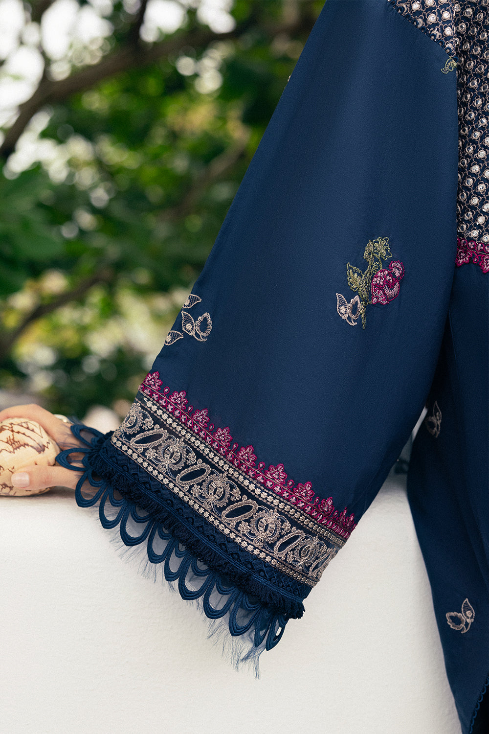 Royal Blue Embroidered Lawn & Organza Kurta Set (3-Piece) - Image 6