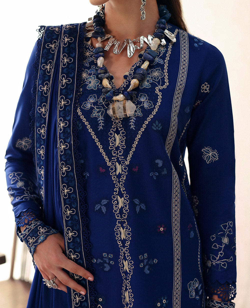 Teal Blue Marori Schiffli Lawn Salwar Kameez (3-Piece) - Image 5