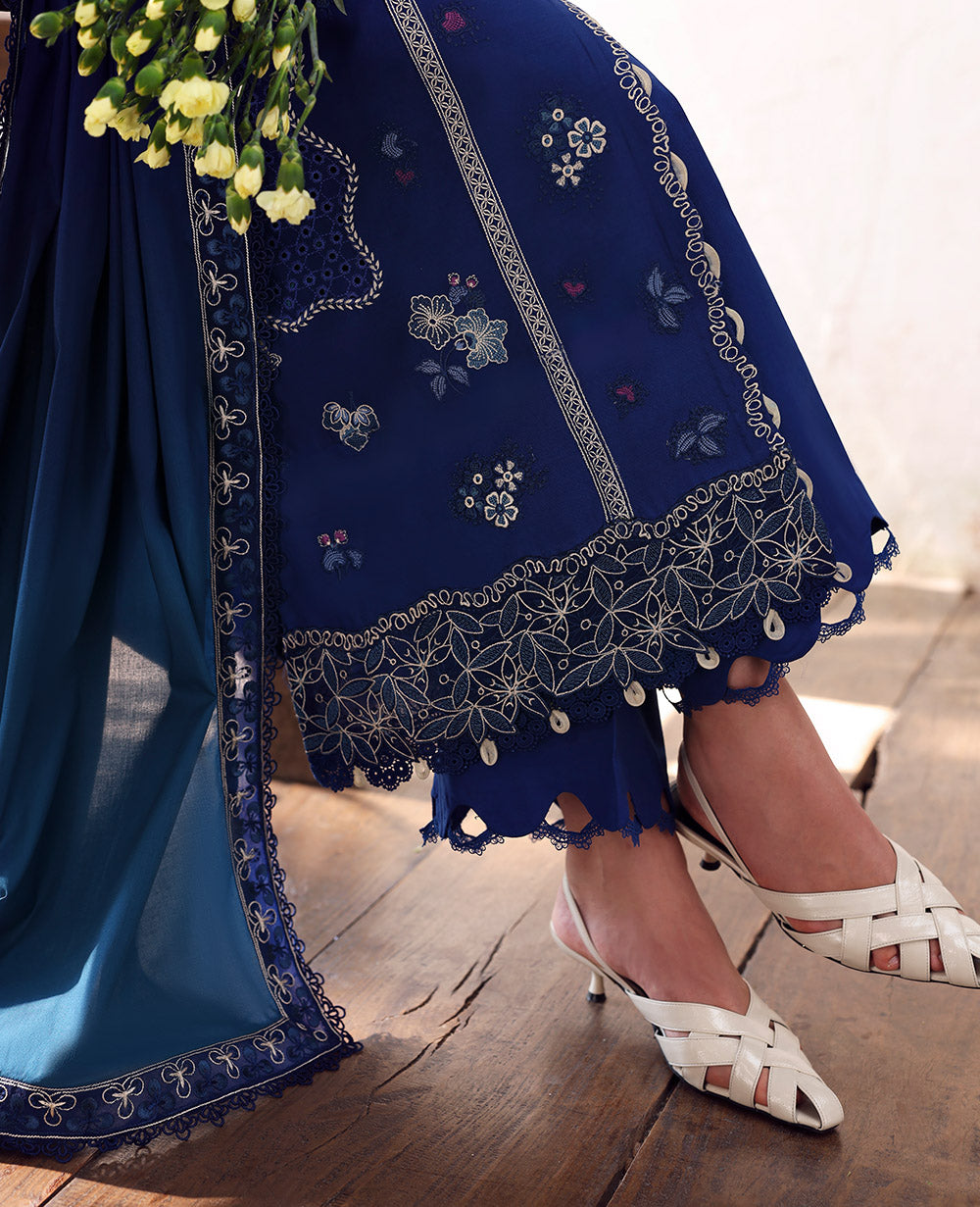 Teal Blue Marori Schiffli Lawn Salwar Kameez (3-Piece) - Image 6