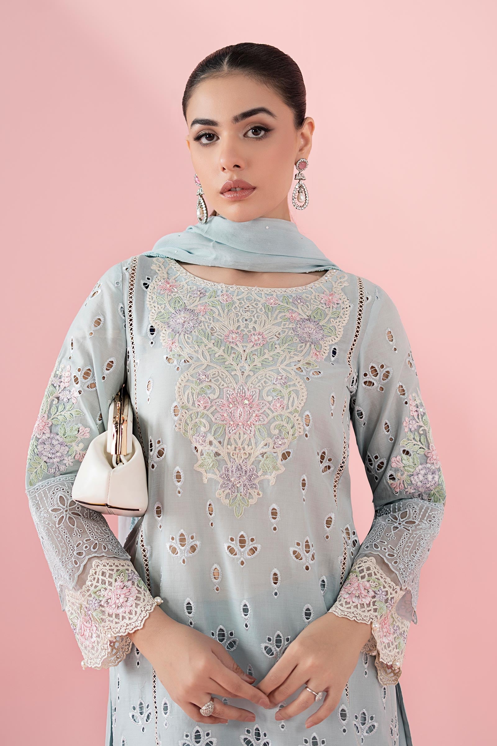 Blue Schiffli Embroidered Lawn 3-Piece Suit - Image 2