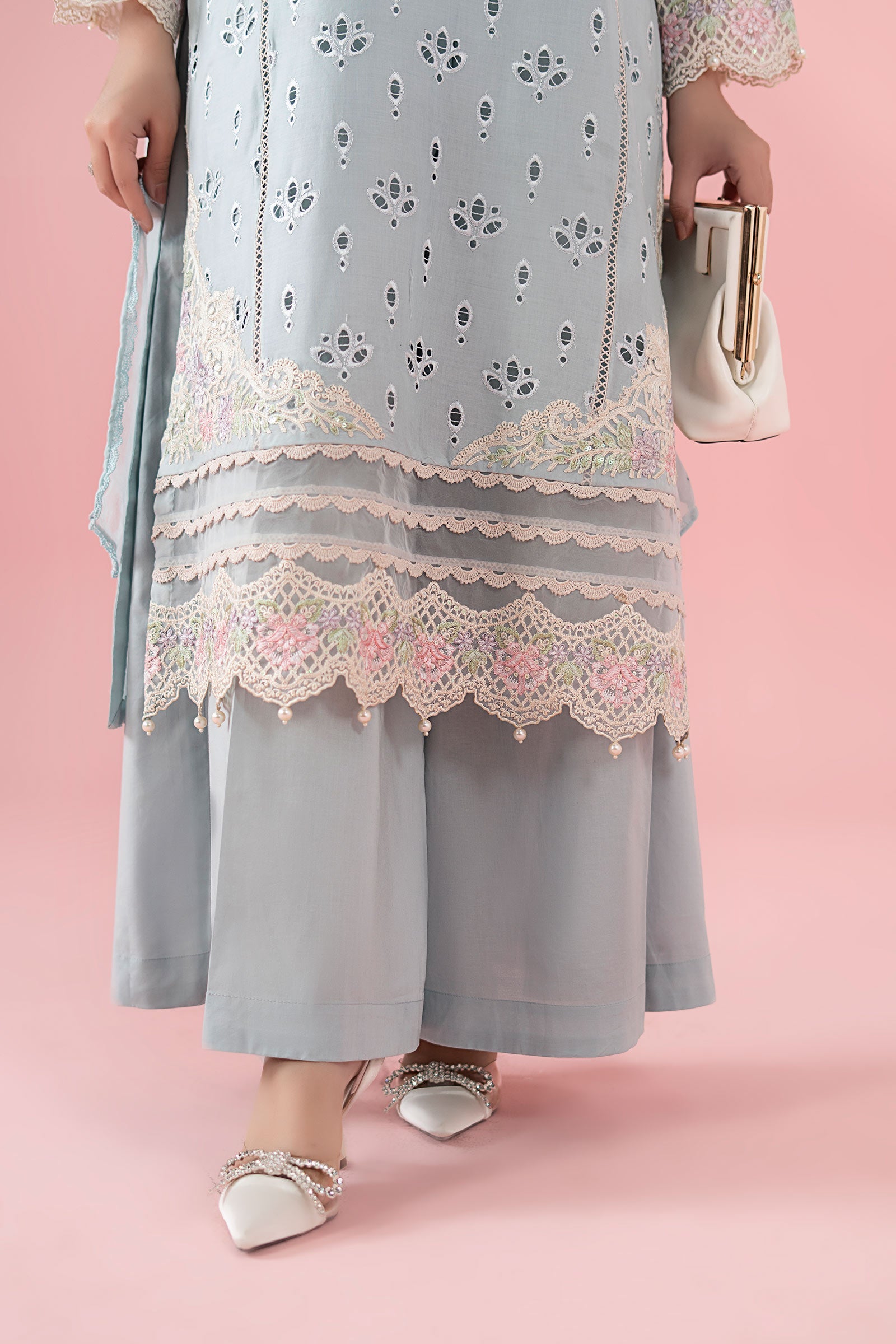 Blue Schiffli Embroidered Lawn 3-Piece Suit - Image 5