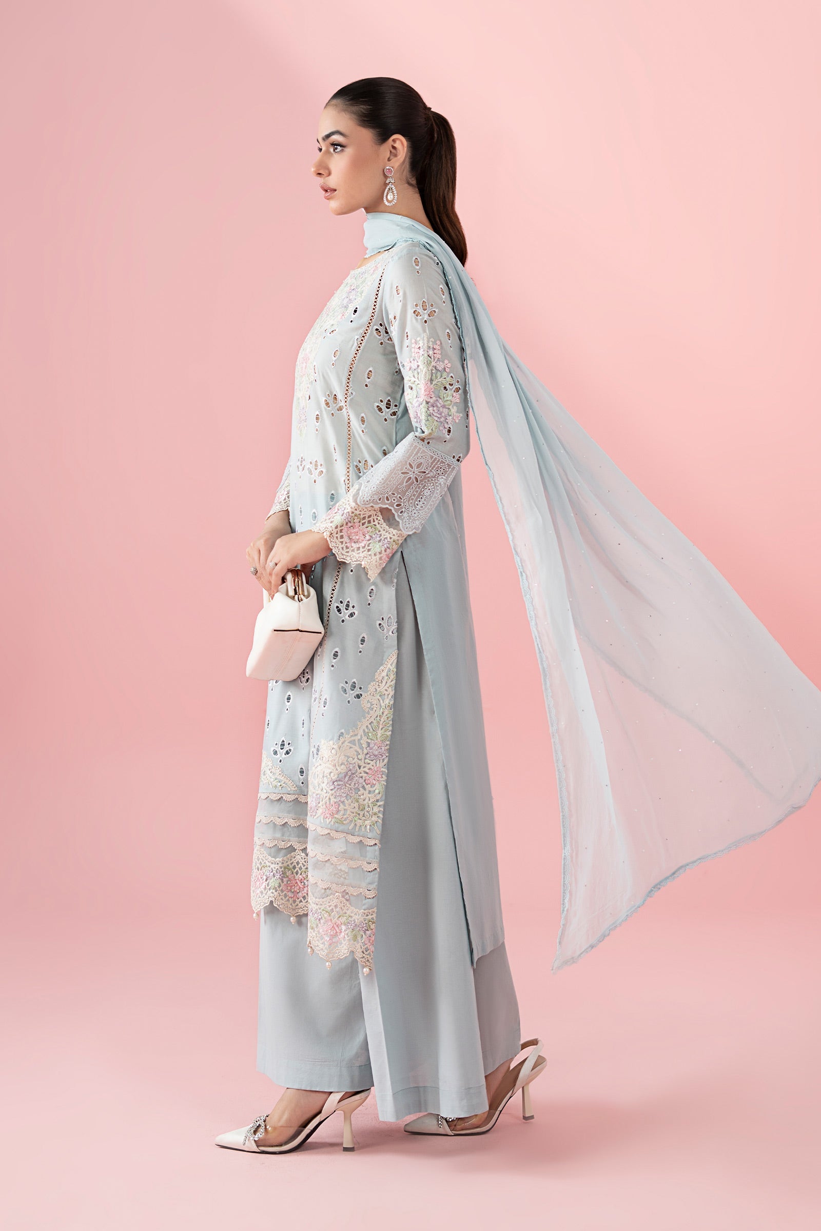 Blue Schiffli Embroidered Lawn 3-Piece Suit - Image 6