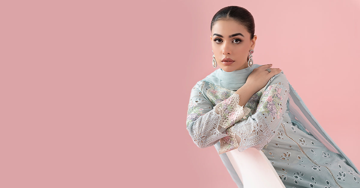 Blue Schiffli Embroidered Lawn 3-Piece Suit - Image 7