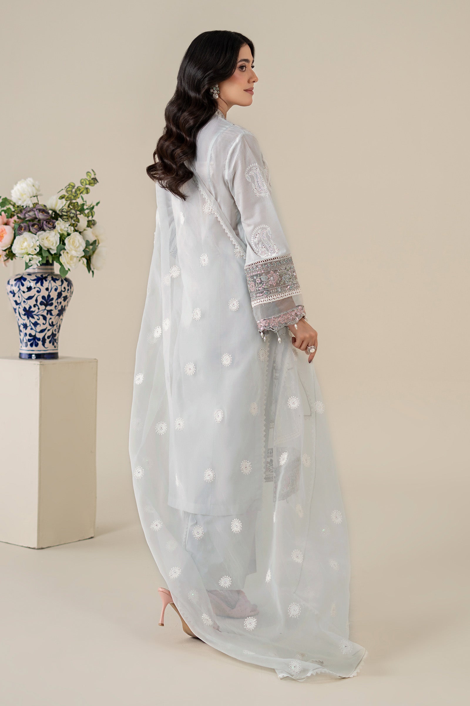 Sky Blue Embroidered Lawn Straight-Cut Suit (3-Piece) - Image 8
